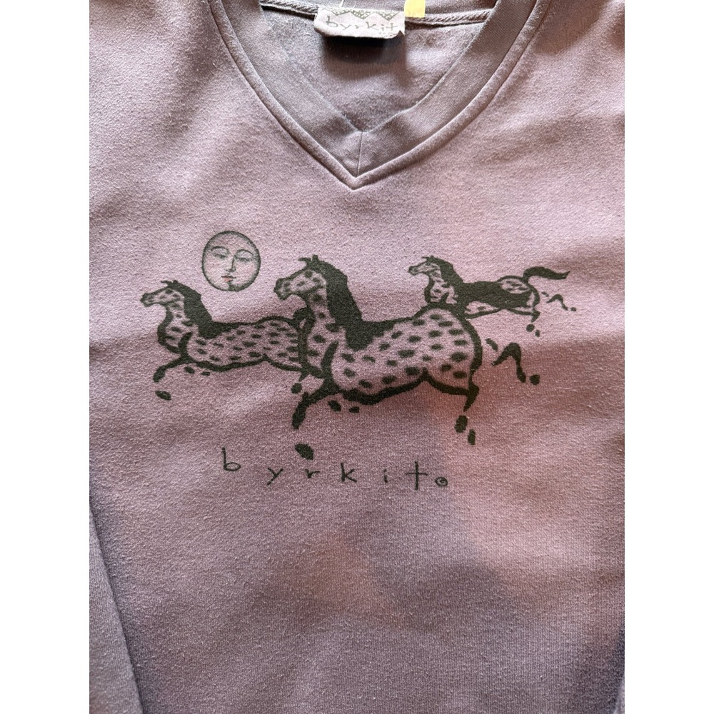 Vintage Byrkit Inc Horse Moon Graphic V-Neck Sweatshirt Plum Made in USA M